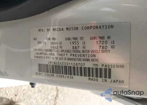 2003 Mazda Protege5 z USA, uszkodzony, nr VIN JM1BJ245331128707